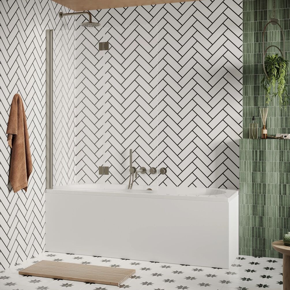 Lifestyle image of Crosswater Asura 8 Brushed Stainless Steel Folding Bath Screen